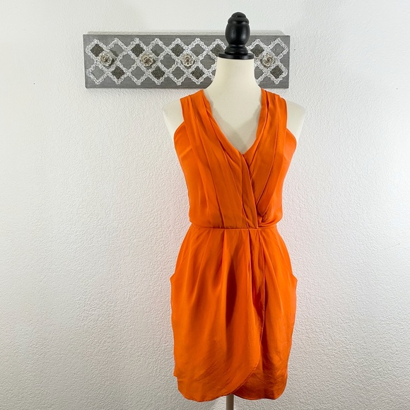 Greylin Silk Dress MAGGIE Faux Wrap Orange, Size S - Picture 2 of 12